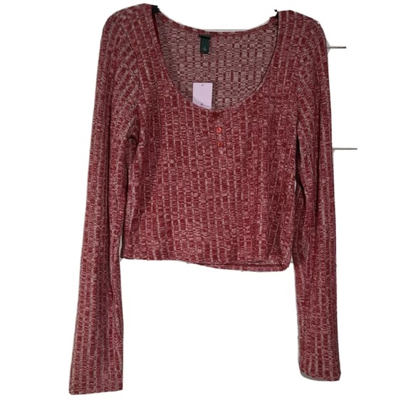 NWT Wild Fable Scoop Neck Henley Cropped Top - Picture 5 of 7